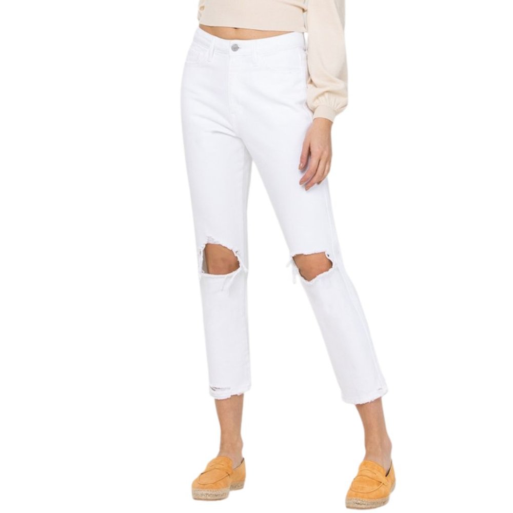 White Distressed Mom Jeans